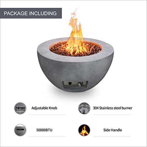 Kante Concrete Round Fire Table 25", 50000 Btu Outdoor Propane Fire Pit Table, Gas Fire Pits For Outside Patio, Smokeless Fire Pit And Outdoor Fire Pits, Natural Concrete #TOP4