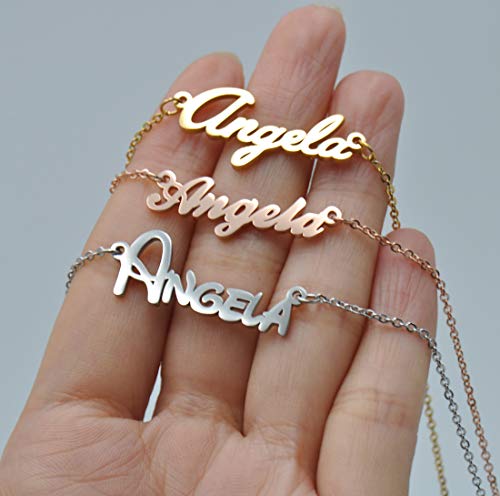 AOLO Personalized Name Necklace Stainless Steel Custom Charm Pendant Nameplate Necklace Mother Day Jewelry for Womens