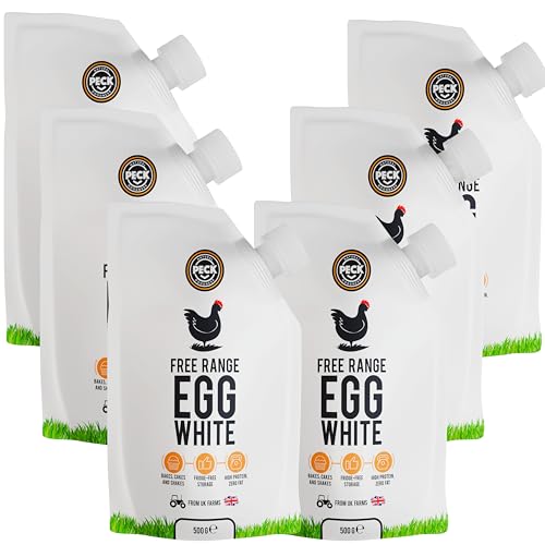 Peck Free Range Egg Whites Liquid 6 x 500ml Pouches | 15 UK Free Range Egg Whites Per Pouch | from UK Farms & in a Resealable Pouch | High Protein | for Baking, Shakes, Omelettes & Cocktails