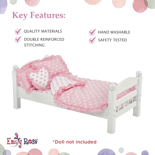 Emily Rose Doll Clothes | USA Business | 18 Inch Doll Pink Heart Bedding for Doll Beds Bunks Cribs & Cradles | Reversible 5 PC 18\" Doll Bedding Gift Set! - Thumbnail 3