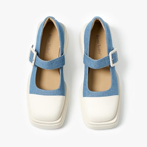 BEAU TODAY Women's Beige Mary Jane Pumps, Size 12, Casual Dress Shoes for Women, Spring/Autumn/Fall, Platform Heel, Leather Sole 6