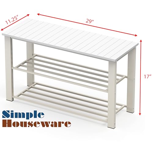 Image of Simple Houseware Wood Top Shoe Storage Bench for Entryway, White