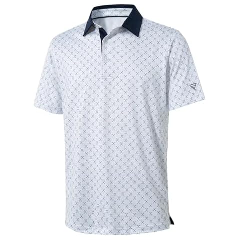 Golf Shirts for Men Dry Fit Short Sleeve Print Performance Moisture Wicking Polo Shirt White Cover