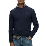 sweat superdry homme pas cher SUPERDRY, Knit Essential Slim Fit Crew Jumper, M6110641A, Carbon Navy Marl, S, Homme