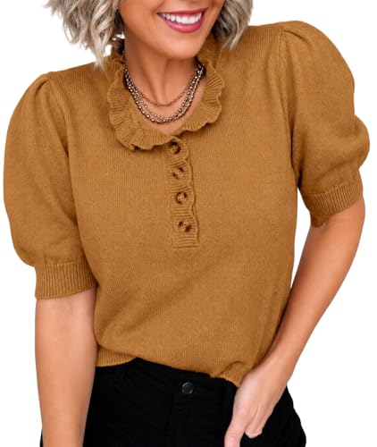 MONORA Short Sleeve Sweater for Women Trendy Pullover Knit Tops