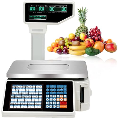 Digital Price Label Printing Scale with Pole Display, Electronic Price Cutting Scale for Commercial Use, Counting Scales with Built-in Label Printer for Market Trade