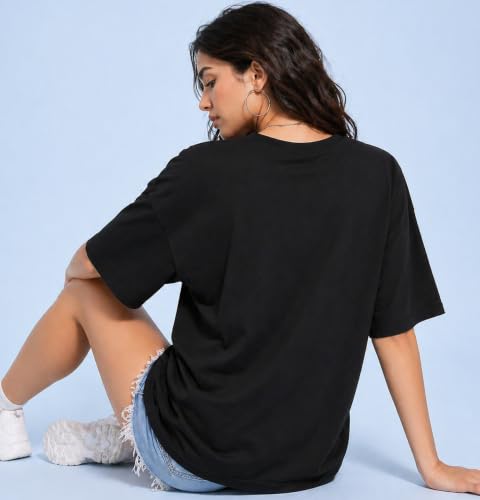 Image of London Hills Oversized Tshirt for Woman | t Shirt for Woman Oversized Fit Printed Round Neck | Tops for Woman's | Women t Shirt Loose Fit Drop Shoulder | t Shirts for Women | Western Tops