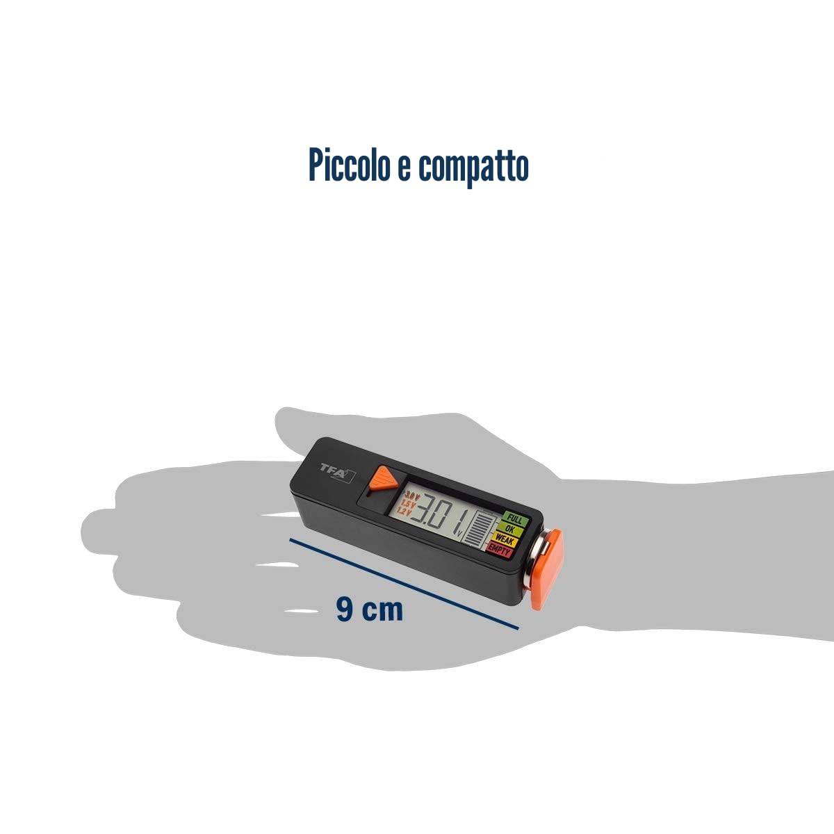TFA Dostmann BatteryCheck Tester per batterie AAA AA C D pila a bottone indicatore carica voltaggio nero