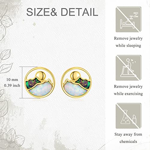14K Mountain Earring Studs For Women, Valentines Day Solid Yellow Gold Fire And Black Opal Stud Earrings For Girl Mom Women #TOP4