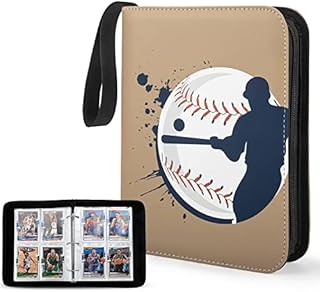 Yinke Baseball Football Card Binder Sleeves for Trading Cards,Holds Up to 400 Cards with 50 Premium 4-Pocket Page, Hard Organizer Carry Cover Collectors Storage Bag(Light Brown)