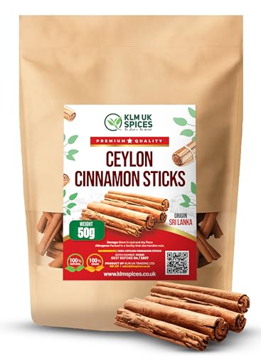 Ceylon Cinnamon Sticks 13 cm (5 Inch) True Sri Lankan Cinnamon Quills Hand Rolled Sweet & Mild Aroma 100% Pure Natural Spice for Tea Baking & Cooking (50g)