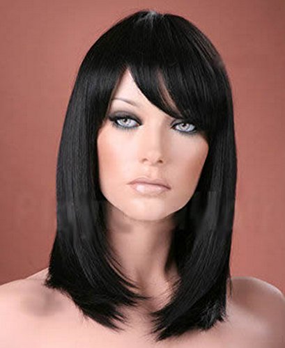 Forever Young Perruque longue droite Side Frange Frange Off Noir Fashion perruque