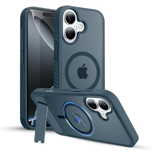 Image of KARWAN Matte Back Case Cover Compatible with iPhone 17 with Magnetic Stand Shockproof Cover with Camera Protection, Scratch Resistant, MagEaze Wireless Charging Support,N52 Magnetic Ring,Blue