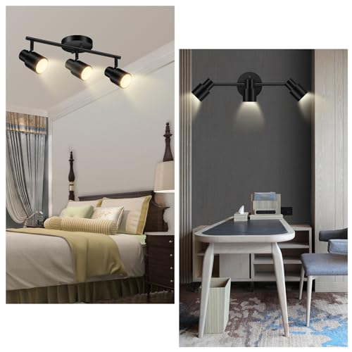 BoostArea LED 3 Light Track Lighting Kit,Black 3 Way Ceiling Spot Lighting,Flexibly Rotatable Light Head for Kitchen,Living Room,Bedroom,GU10 Bulb Not Included - Thumbnail 7
