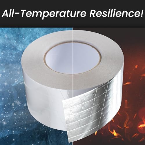 Image of 2-Pack 3 inch Inch x 164 Ft / 55 Yards Long Aluminum Foil Tape with Mesh - Strong Metal Insulation Adhesive Heavy Duty Ductwork Tape - Waterproof High /Low Temperature HVAC Vent Hose Dryer Leak Repair Tape
