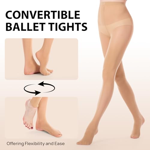 MANZI Womens Girls Solid Color Comfortable Convertible Ballet Tights 1-3 Pairs Pack3