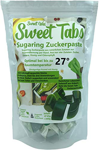 Sweet Tabs 27° Grün Brazilian Wax. Einfach auspacken, kneten und anwenden. Enthaarungswachs aus Sugaring Zuckerpaste zur Haarentfernung per Hand. Keine Vliesstreifen oder Erwärmen nötig. 8 * 45g =360g Cover