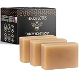 Terra Lotus - Organic Tallow Soap with Organic Castor Oil & Raw Honey - Hydrating & Nourishing - 3 Pack (Citrus)