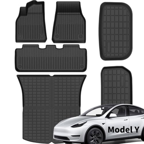 SEALIGHT Tesla Model Y Floor Mats 5 Seat 2021-2024 All Weather Custom Fit Floor Liners 1st & 2nd Row Full Coverage 3D Scanning Design Non-Slip TPE Material Waterproof & Stain-Resistant