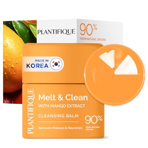 PLANTIFIQUE Korean Cleansing Balm Makeup Remover with Mango & Papaya Extracts, Hyaluronic Acid and Ceramide - Nourishing Melting Cleanser for All Skin Types 1.41 oz / 40 g (1, Mango)