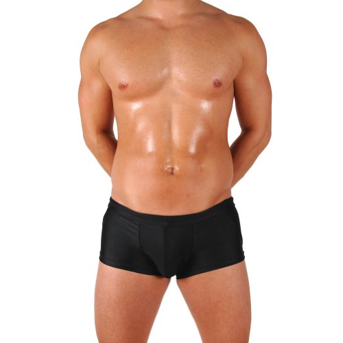 Gary Majdell Sport Mens Black Classic Competition Style Trunk Boxer Swimsuit With Sexy Fashion Front Pouch Size Large #TOP3