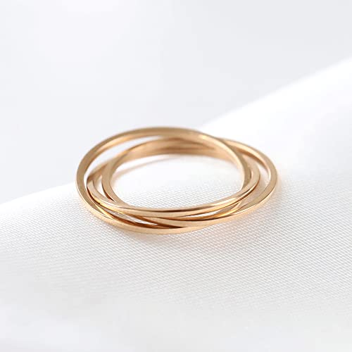 VQYSKO Triple Interlocked Rolling Ring for Women-Stainless Steel Stacking Cross Rings in Silver/Gold/Rose gold Minimalist Promise Ring for Love/Engagement/Wedding, Size 4-12 (Rose Gold, 6) - Thumbnail 6