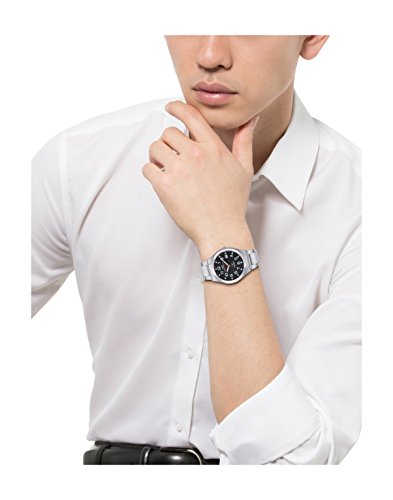 Image of Citizen Q&Q HG12-205 Men's Wristwatch, Analog, Radio, Solar, Waterproof, Date, Metal Band, Black, Black, watch