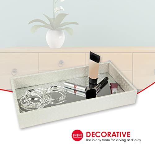 Home Basics Decorative Leather Bath Vanity Tray With Mirror (Ivory) #TOP3
