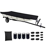 QEWTYI 16ft Jon Boat Cover- Waterproof Heavy Duty Trailable Marine Grade Reinforced Adjustable Side Straps & Sand Bag, Replacement for Jon Boat 16' Long Beam Width Up to 75 in, Black