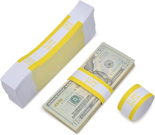 L LIKED Money Band Self Sealing Currency Straps for Bill Wrappers (Yellow $1000-1000 PCS)