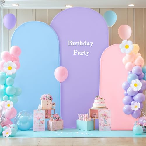 Arch Backdrop Cover Set of 3 Blue Purple Pink Arch Covers Stretchy Backdrop 6FT 6.6FT 7.2FT Arch Stand Cover Bridal Baby Shower Photo Birthday Party Wedding Arch Spandex