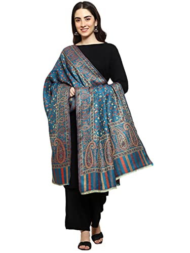 Weavers Villa Kani Poly Wool Shawl for Women Soft Warm Winter Stole with Traditional Kani Design, Elegant Ethnic Wrap for Wedding, Festive, Casual & Gifting Use, 100 x 200 cm