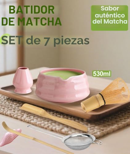 Miniatura 2 de Jber Matcha Kit Rosa 7 Piezas - Kit Té Matcha De Ceremonia Japonesa Con Tazón Con Pico, Batidor De Bambú Chasen Y Accesorios Completos, El Juego De Matcha Pink Perfecto Para Amantes Del Té Matcha