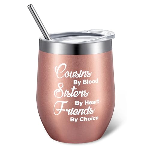 Patelai Gifts for Cousins Female Women Wine Tumbler, Rose Gold