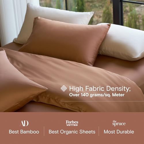 Image of DOZ Sheet Set, 100% Viscose derived from Bamboo, Organically Grown, Buttery Soft, Cooling Sheets, High GSM, Deep Pockets - 3 Piece - 1 Pillowcase 1 Fitted 1 Top Sheet (Clay, Twin XL)