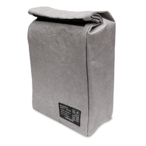 zenpac small silver insulated bag, lunch box for men, unisex, designer kraft, washable, spill proof sandwich sack for work, school, picnic, 8.5x4.5x12