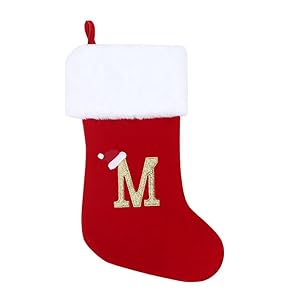 20 Inches Monogram Christmas Stockings Red Velvet with White Super Soft Plush Cuff Large Stocking Decorations for Fireplace Hanging and Family Xmas Holiday Party