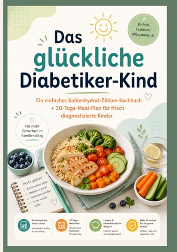 DAS GLÜCKLICHE DIABETIKER-KIND.: Kohlenhydrat-Zählen-Kochbuch +30-Tage-Meal-Plan für frisch diagnostizierte Kinder.
