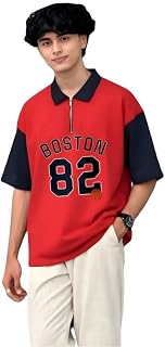 Boys Oversized Polo T-Shirt | Cotton Blend Half Sleeve Collar Neck Casual & Sports Wear | Comfortable Loose Fit Trendy Kid... Price In India