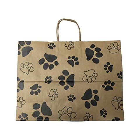 Dog Print Bags, Extra Large Kraft Paper Gift Wrap Shopping Bags, (Vogue Size 16W x 12H x 6), 25 Bags, Made in USA with 25 K-Kraft Tags Cover