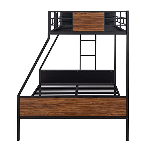 Aleyha Twin-Over-Full Bunk Bed,Product Material:metal+Wood,Overall Product Dimension:77.1" L X 55.9" W X 66.5" H,With Safety Rail,Built-In Ladder,Brown #TOP5