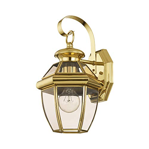 Livex Lighting 2051-02 Monterey 1 Light Outdoor Polished Brass Finish Solid Brass Wall Lantern with Clear Beveled Glass by Livex - Image 2