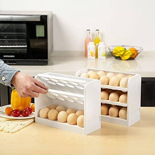 3 Layer Flip Egg Tray Container, 30 Grid Egg Storage Container for Refrigerator, Grooved Egg Tray for Kitchen Countertop, Plastic Egg Fresh Storage Box