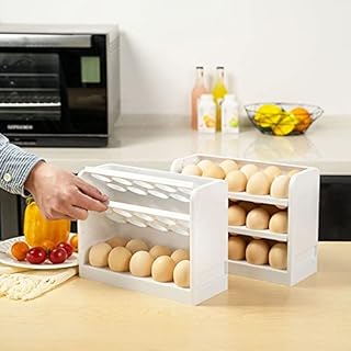 3 Layer Flip Egg Tray Container, 30 Grid Egg Storage Container for Refrigerator, Grooved Egg Tray for Kitchen Countertop, Plastic Egg Fresh Storage Box