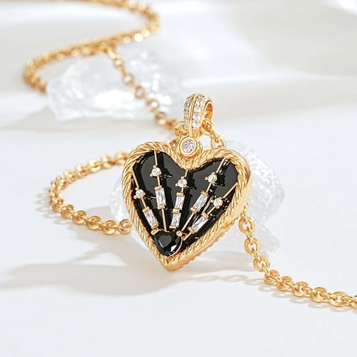 Fettero Gold Necklace for Women, 14K Gold Plated Heart Charm Necklaces for Women Double Sided Pendant Heart Necklace for Mom Wife Valentines' Day Jewelry