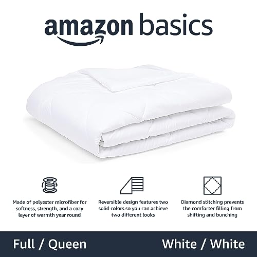 Image of Amazon Basics Reversible Lightweight Microfiber All Season Comforter Blanket, Full /Queen, White