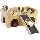 15-Zoll Meerschweinchen Haus mit Rampe, natürliches Holz Kleintierhöhle, stabil U-förmig, geräumiges Tierburg Versteck, zur Langeweilebekämpfung und Bereicherung