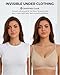 Jelly Bras for Women Wireless Bra V Neck Seamless Push Up Full Coverage Bralette Tshirt Everyday Bra No Show (M) Nude