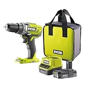 RYOBI - Perceuse-visseuse sans fil 18V - 50 Nm - 500-1 800 tr/min - mandrin 13 mm - 1 batterie lithium+ 2,0 Ah - chargeur 2,0 A - Livrée en sac de transport