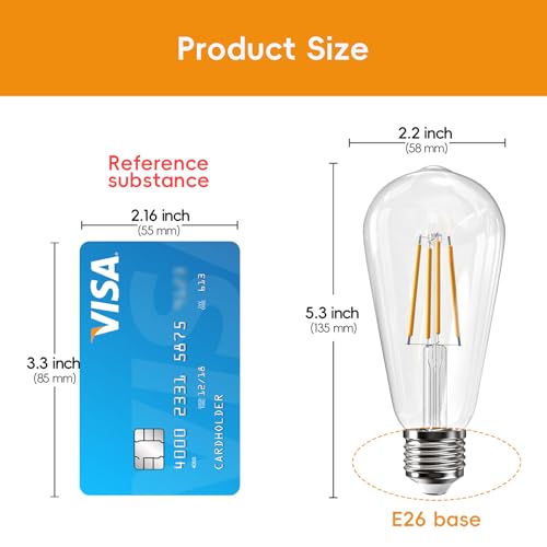 Image of Jensense Edison Bulbs E26 LED Bulb 60 Watt Equivalent, Vintage LED Light Bulbs CRI90+ ST19, Dimmable Clear Light Bulbs (2700k Warm White, 6watt-3 Pack)